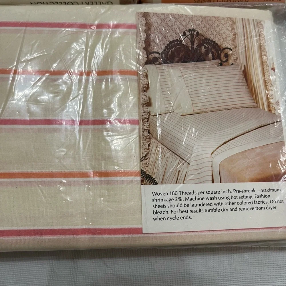Vintage Twin Sheets Set Columbine Stripe Floral